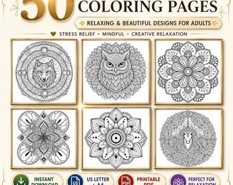 大人のためのマンダラ塗り絵50枚｜ストレス解消、マインドフルネス（デジタルダウンロード）