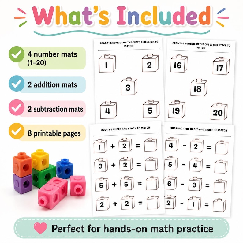 Snap Cube Math Mats: Preschool & Kindergarten Counting, Addition ...