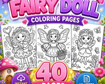 Fairy Doll Coloring Book, 40 Fantasy Pages for Kids (Digital Download)