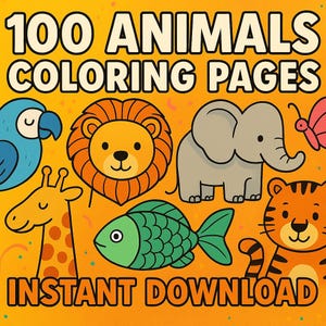 100 Animals Coloring Pages: Stress Relief for Kids & Adults (Printable PDF Download)