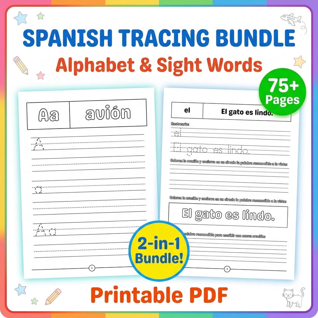 Spanish Alphabet Tracing Worksheets | Bilingual Kids Sight Words (PDF
