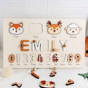 Animals Wooden Name Puzzle,Busy Board Puzzle,Handmade Name Puzzle,Custom New Baby Gift for Toddler,Ideal for Baby Gifts & Preschool Learning