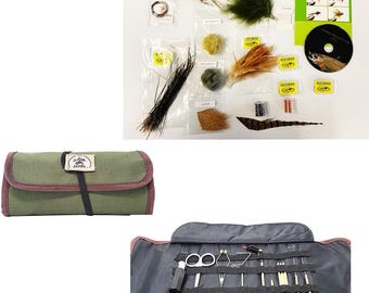 Delux Fly-Tying Material KIT for Tying 6 Basic Flies with DVD and Instruction Booklet - Fly Tying Tool Kit with Pouch