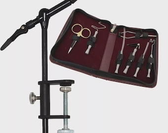 Pro Fly Tying Vise With Bobbin Finisher Scissor Hackle Hair Stacker Tool Kit