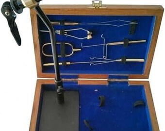 Fly Tying Standard Tool Kit with Wooden Box Book & DVD Rotary Vise Bobbin Scissors Whip Finisher Complete Fly Fishing Set for Beginners