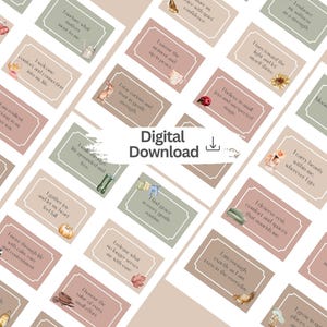 Cartões de Afirmação Cottagecore | Baralho de Citações Positivas para Imprimir | 32 Cartas em Tons Neutros Suaves | Cartões de amor-próprio e autocuidado diários