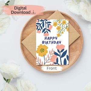 Wildflowers birthday card printable- Digital download, Printable birthday card, Birthday Wishes,Print at Home
