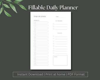 Modello di planner giornaliero compilabile non datato: stampabile minimalista (A4, Letter, A5 PDF)