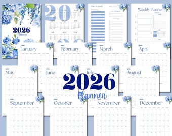 Minimalist 2026 Planner: Blue Hydrangea Botanical Design (A4 PDF Download)