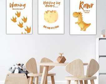 Stampe artistiche per la cameretta dei bambini con dinosauri: impronte di dinosauro, decorazioni per la stanza dei bambini (download digitale)