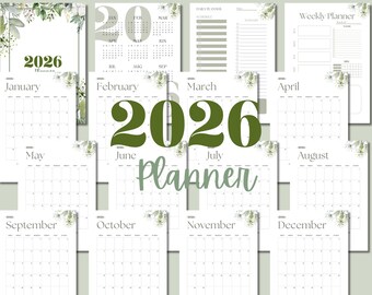 Minimalist 2026 Planner: Sage Green Botanical Design (A4 PDF Download)