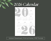 2026 Year At-A-Glance Calendar: A3, A4, A5 (PDF Instant Download)