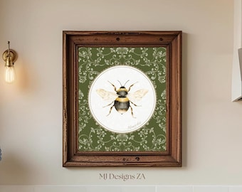 Stampa vintage di api: illustrazione botanica verde salvia (download digitale)