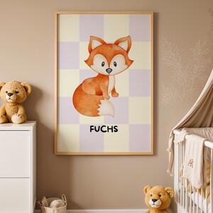 Póster infantil digital con motivo de zorro – Póster para habitación infantil – Imagen de animal – Descarga instantánea – Póster de zorro – Para imprimir tú mismo
