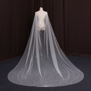 TV25/ Bridal cape. Beaded wedding cape. Pearl bridal cape. Tulle wedding cloak. Long wedding cape. Sheer bridal cape. Custom bridal cape