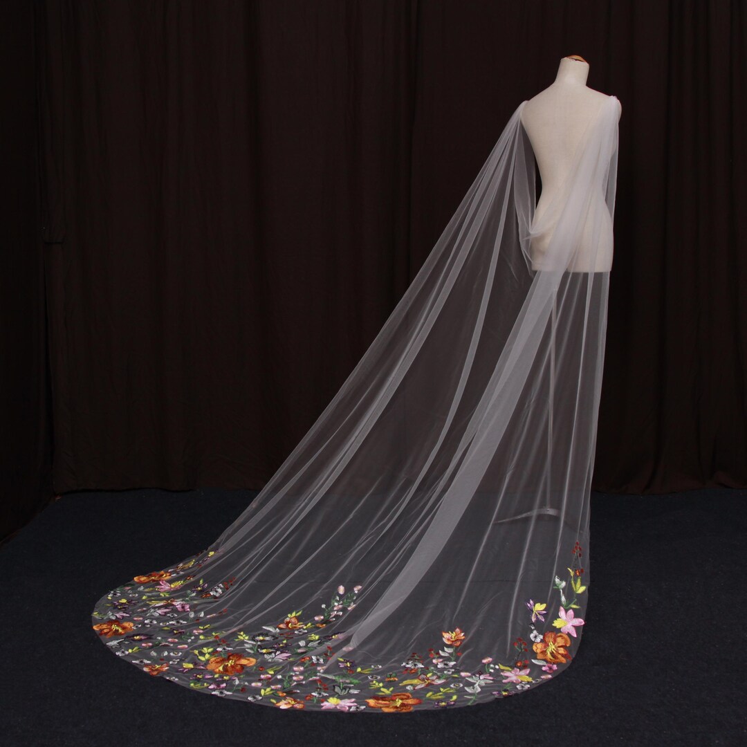 Tv69boho Floral Wedding Cape. Vibrant 3D Embroidered Bridal Cape. Long ...