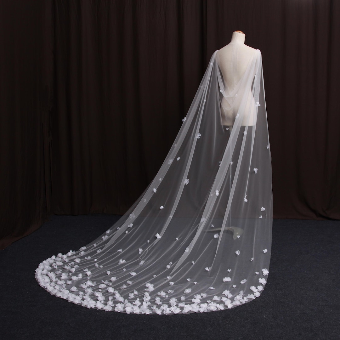 TV15 3D Flower Bridal Cape Sheer Tulle Wedding Cloak Long White Veil tv15-3d-flower-bridal-cape-sheer-tulle-wedding-cloak-long-white-veil