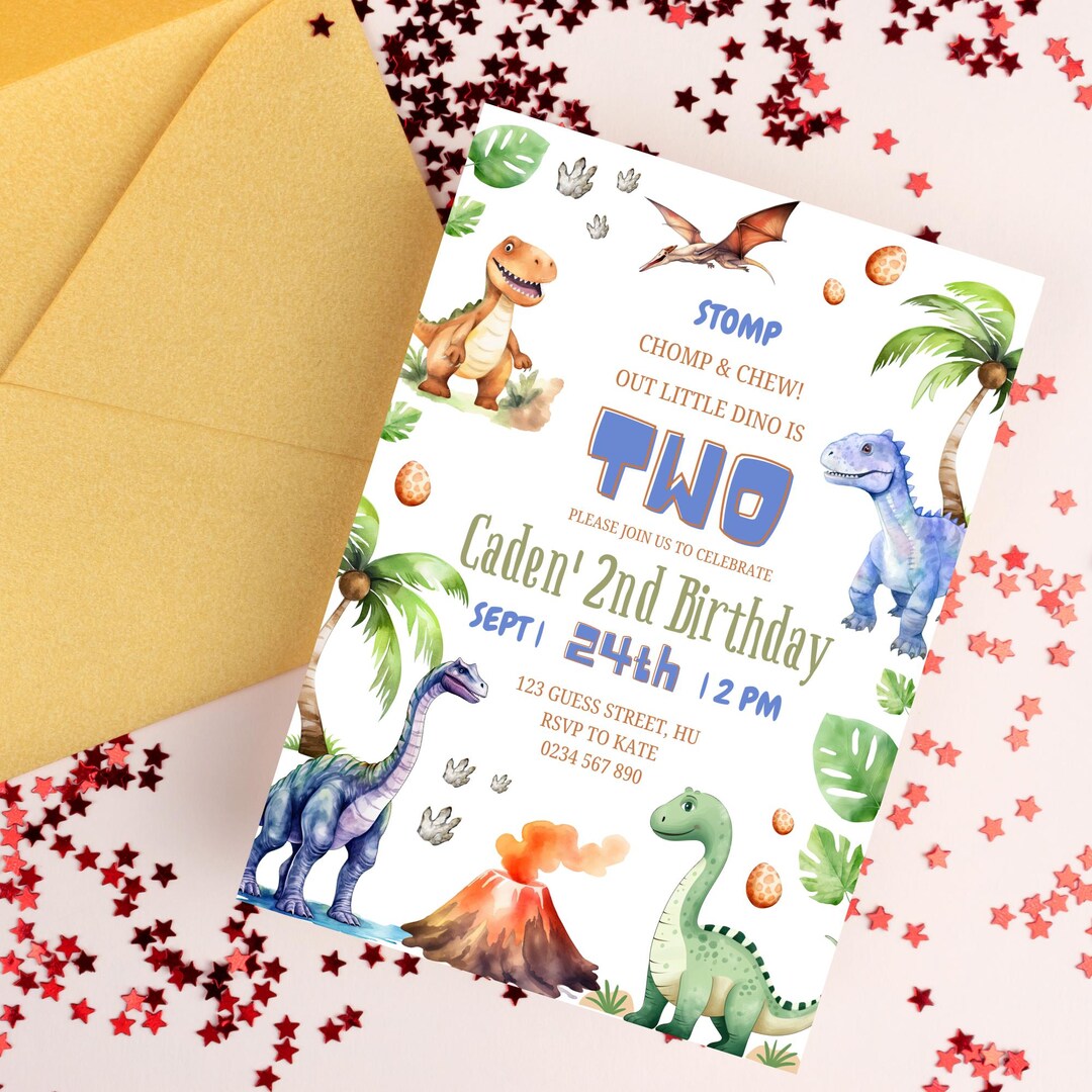 Dinosaur Birthday Invitation – Editable “two Rex” Dino Party, 2nd ...