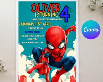Editable Spidey Birthday Invitation - Amazing Friends Superhero Party Invite, Kids Boys Birthday Canva Template, Spiderman Digital Download