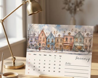 2027 Watercolor Village Calendar | Cozy Cottagecore Wall Art (Digital Download)