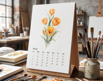 2027 Botanical Watercolor Desk Calendar | Minimalist Floral Monthly Printable (Digital Download)