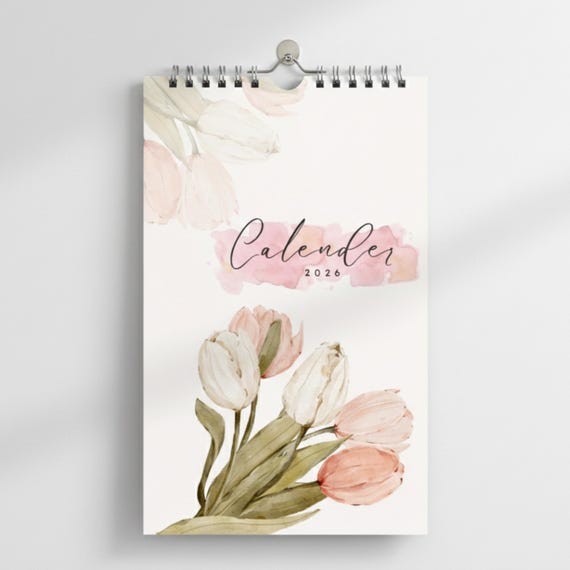Digital Calender - 2026 Floral Watercolor Wall Calendar • Botanical Monthly Art • Bloom-by-Month Illustrated Calendar