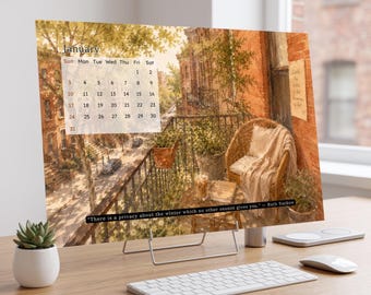 2027 Watercolor Calendar | Mediterranean Balcony, Coastal Cottage Scenes (Digital Download)