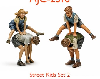 1950s - 1960s Street Kids Leapfrog Figures – High-Detail Resin Model Railway Set (O/OO Scale)