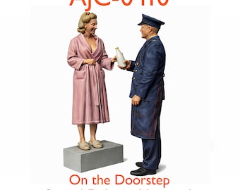 1950s Milkman & Housewife Doorstep Figures – Unpainted Resin O/OO Scale Model Railway Set