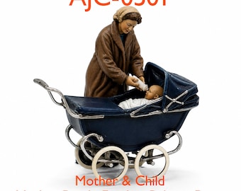 1950s Mother with Pram - Unpainted- High-Detail Resin Model Railway Figures - O & OO scale