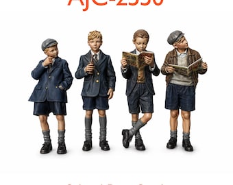 1950s School Boys Set 1 (4no) - Unpainted- High-Detail Resin Model Railway Figures - O/OO scale