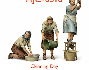 1950s Cleaning Housewife Figures – Unpainted Resin O & OO Scale Model Railway Diorama Set 2