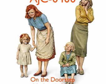 1950s Doorstep Mother & Child Figures – Unpainted Resin Model Railway Diorama O, OO Scale