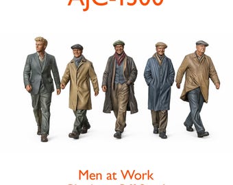 1950s Factory Worker Figures (5no) – High Detail Resin Model Railway Figures O/OO/TT/N Scale