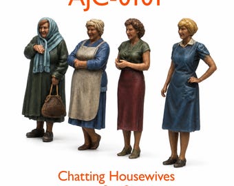 1950s Chatting Housewife Figures Set 2 (4no) Unpainted- High-Detail Resin Model Railway Figures - O/OO/TT scale