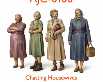 1950s Chatting Housewife Figures (4no) Unpainted- High-Detail Resin Model Railway Figures - O/OO/TT/N scale