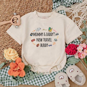 Future Traveler Baby Bodysuit, Mommy and Daddy&#39;s New Travel Buddy Bubble Romper, Baby Romper, Baby Vacation Outfit, Travel Baby Gift