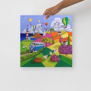 Camper Van Naive art landscape print