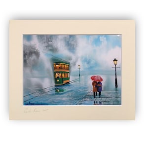 Red umbrella Romantic couple print, rainy day, couple in the rain painting from 2013