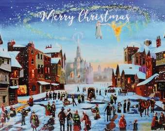 Scrooge tarjeta de Navidad, "Un cuento de Navidad" pintura de 2017