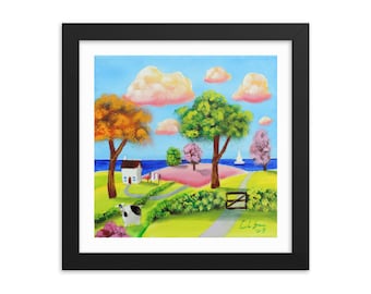 Cow and a washing line Framed photo paper poster