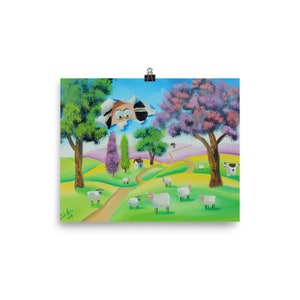Folk Art Print, Schaf Gesicht durch die Leinwand Poster