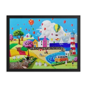 Naive art print, at the seaside