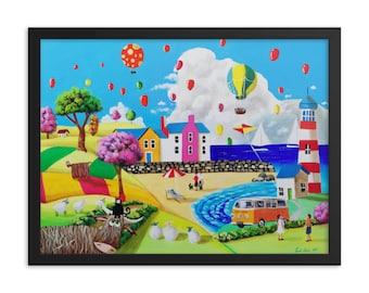 Naive art print, at the seaside