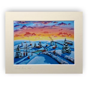 Impresión de arte popular, ciudad de invierno, pintura de 2017