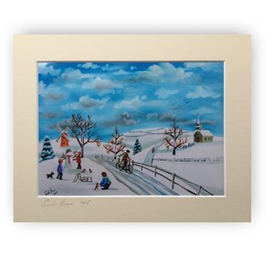 Impressão de arte popular, fazendo uma pintura de inverno de boneco de neve de 2015
