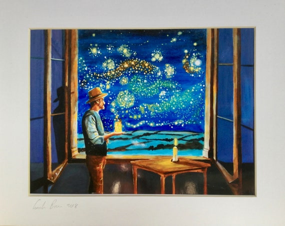 ゴッホのプリント、ゴッホと星空の夜のホタルの白枠プリント。 - Etsy 日本