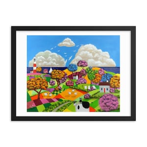 Kuh, Schaf und Katze Folk Art Gerahmt Druck