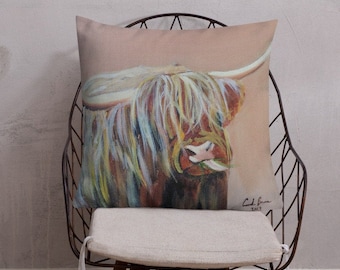 Highland cow cushion, Premium Pillow