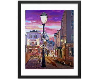 Paris Montmartre Framed Art Print, Le Consulat Street Scene, French Wall Art